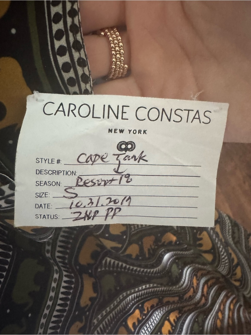 Caroline Constas high-low tank top in olive and yellow elephant pattern - Picture 5 of 5